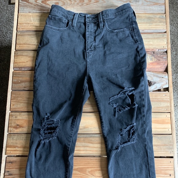 Madewell High Rise Distressed Jeans in Dark Gray - Picture 1 of 7